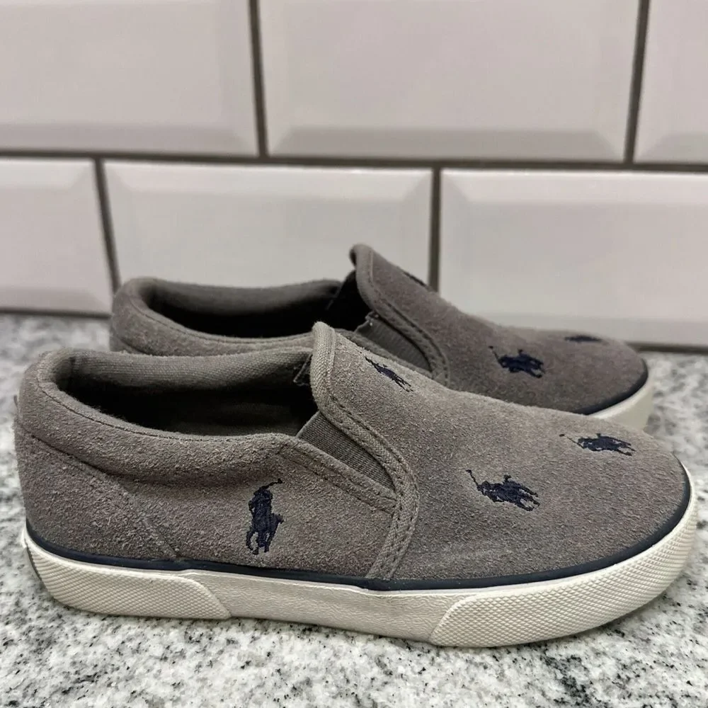 Ralph Lauren Bal Harbour Repeat Slip-On Sneaker, GREY/Navy, Toddler 10/26.5 Boat